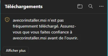 Ejemplo de aviso de Edge sobre una descarga poco frecuente de Ave Cor.