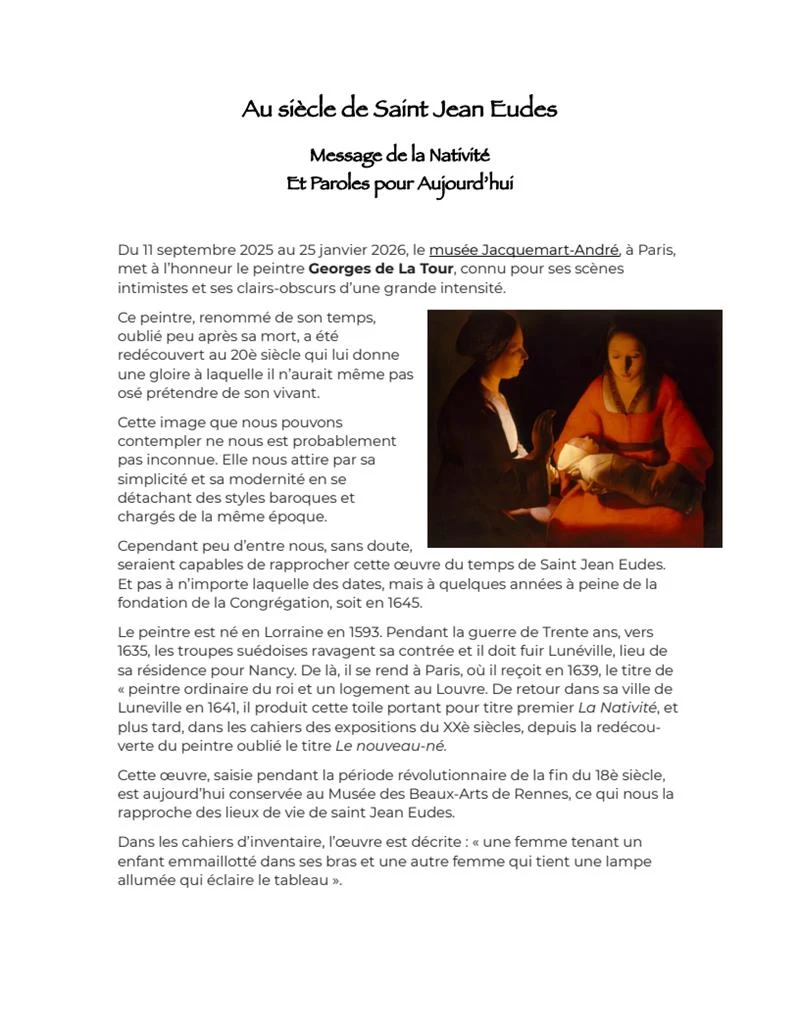 No século de são João Eudes: meditação de Natal a partir da pintura Le Nouveau-né, de Georges de La Tour